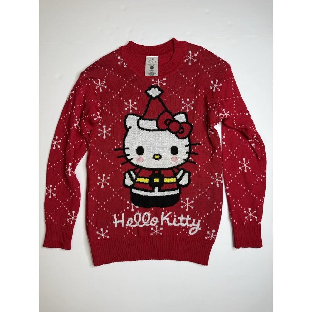 Hello Kitty Women's Christmas Red White Snowflake Sweater Size Extra Small XS